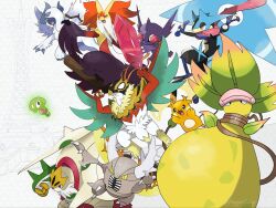 absol animal_ears animal_nose armor asymmetrical_horns beetle bird black_eyes black_fur blank_eyes blue_eyes blue_horns body_fur bright_pupils broom broom_riding bug cape chesnaught claws colored_skin colored_teeth delphox fangs feather-trimmed_belt feathered_wings forehead_protector fox fox_ears frappefizzyy frog fur_cape gem gem_eyes ghost gremlin_(mythology) greninja hawlucha highres holding holding_gem horns insect_wings leaf long_tongue luchador luchador_mask mask mega_absol mega_chesnaught mega_delphox mega_greninja mega_hawlucha mega_pinsir mega_pokemon mega_raichu_y mega_sableye mega_victreebel mouse_(animal) neck_fur no_humans official_style one_eye_covered orange_fur orange_skin pink_eyes pink_lips pinsir plant plant_monster pokemon pokemon_(creature) pokemon_focus pokemon_legends:_z-a purple_skin raichu red_eyes red_fur red_gemstone red_nose sableye sharp_teeth shoulder_armor shuriken snout spikes standing_on_weapon teeth tongue tongue_scarf uneven_horns v-shaped_eyes very_long_tail very_long_tongue victreebel vines weapon webbed_feet white_beard white_fur white_pupils white_wings wing_cape wings yellow_claws yellow_eyes yellow_fur yellow_skin yellow_teeth zygarde zygarde_cell