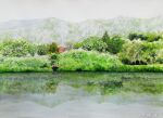  building forest highres lake mountain mountainous_horizon naoy_watercolor nature no_humans original painting_(medium) reflection reflective_water scenery traditional_media tree water watercolor_(medium) 