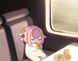  1girl doro_(nikke) goddess_of_victory:_nikke medium_hair orange orange_slice pov sleeping train 
