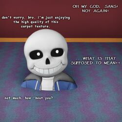  2022 2boys 3d blue_jacket brothers comic_sans commentary digital_media english_commentary english_text floor garry's_mod_(medium) grey_hood hollow_eyes hood hood_down hooded_jacket humanoid in-universe_location indoors jacket m male male_focus male_only monster monster_boy myiggywanna open_clothes open_jacket out_of_frame paint.net_(medium) papyrus_(font) papyrus_(undertale) sans_(undertale) shirt siblings skeleton solo_focus stuck stuck_in_floor teeth text undead undertale upper_body utdr_(toby_fox) white_shirt 