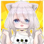  1girl ahoge animal_ears black_choker black_shorts chibi choker dqx_pochi grey_eyes grey_hair highres hololive lion_ears lion_girl lion_tail long_hair looking_at_viewer official_alternate_costume open_mouth shishiro_botan shishiro_botan_(4th_costume) shorts smile solo tail virtual_youtuber 