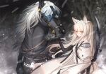 1girl animal_ears arknights black_gloves black_horse bow_(weapon) gloves glowing glowing_eye horse horse_ears horse_girl kong_(ksw2801) platinum_(arknights) solo weapon white_hair yellow_eyes 
