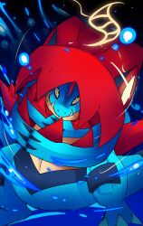  absurdres bones_dio closed_mouth fangs feraligatr highres looking_at_viewer mega_evolution_symbol mega_feraligatr mega_pokemon no_humans pokemon pokemon_(creature) pokemon_focus pokemon_legends:_z-a sharp_teeth spoilers teeth water yellow_eyes 