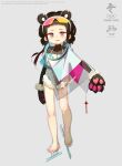  1girl 2022_winter_olympics absurdres animal_ears barefoot bing_dwen_dwen black_hair grey_background grey_eyes highres open_mouth personification simple_background solo standing tianliang_duohe_fangdongye toes 