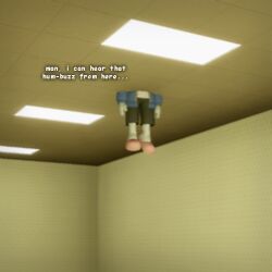  1boy 2022 3d backrooms_(creepypasta) black_shorts blue_jacket ceiling ceiling_light commentary digital_media english_commentary fluorescent_lamp garry's_mod_(medium) grey_hood hood hood_down hooded_jacket humanoid indoors jacket liminal_space male male_focus male_only monster monster_boy myiggywanna open_clothes open_jacket paint.net_(medium) pink_slippers sans_(undertale) shirt shorts single_vertical_stripe skeleton slippers socks solo striped_shorts tile_ceiling tiles undead undertale utdr_(toby_fox) vertical-striped_clothes vertical-striped_shorts white_shirt white_socks white_stripes 