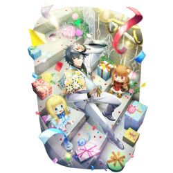  1boy arm_up artist_request black_hair black_shirt boots bouquet box character_doll closed_mouth confetti diagonal-striped_clothes diagonal-striped_necktie doll filo_(tate_no_yuusha_no_nariagari) flower flower_request from_above game_cg gift gift_box glint green_eyes green_necktie hair_between_eyes hand_on_own_head high_heel_boots high_heels holding holding_bouquet iwatani_naofumi jacket light_particles looking_at_viewer looking_up male_focus messy_hair necktie official_alternate_costume official_art one_eye_closed pants pink_flower pink_rose raphtalia rose shirt short_hair simple_background sitting sitting_on_stairs smile solo sparkle stairs striped_clothes suit tate_no_yuusha_no_nariagari tate_no_yuusha_no_nariagari_rerise transparent_background v-shaped_eyebrows white_boots white_flower white_jacket white_pants white_suit 