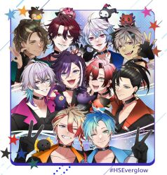  029jrr 6+boys :3 ahoge altventurer_(regis_altare) axel_syrios axolotl banzoin_hakka bishounen black_choker black_gloves black_hair blonde_hair blue_eyes blue_hair border braid brown_hair bubby_(goldbullet) choker collarbone commentary creature creature_on_head crimzon_ruze earrings everyone eyelashes fang feathers gavis_bettel gloves goldbullet green_eyes grey_hair hair_between_eyes hair_ornament hairpin hakkito_(banzoin_hakka) happy hashtag heterochromia holding holding_creature holoarmis holostars holostars_english holostars_english_idol_uniform holotempus jacket jewelry josuiji_shinri jurard_t_rexford koipanion_(josuiji_shinri) long_hair looking_at_viewer machina_x_flayon machiroon_(machina_x_flayon) male_focus medium_hair multicolored_hair multiple_boys multiple_braids octavio one_eye_closed open_mouth orange_eyes phantom_(gavis_bettel) pink_eyes pink_hair pointy_ears ponytail poppet_(octavio) purple_hair red_eyes red_hair regis_altare ruzader_(crimzon_ruze) sharp_teeth short_hair side_ahoge side_braid side_part smile sorawrity_(jurard_t_rexford) star_(symbol) streaked_hair tassel tassel_earrings teeth two-tone_hair upper_body v violet_eyes virtual_youtuber white_hair yellow_eyes 