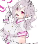  1girl absurdres gloves grey_hair hair_ornament highres holding holding_syringe iu_(iuiu1103) long_hair mole mole_under_eye nijisanji open_mouth pink_eyes solo sukoya_kana sukoya_kana_(1st_costume) syringe twintails unfinished white_gloves x_hair_ornament 