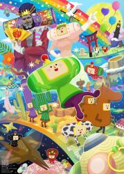  4others 5girls 6+boys :d absurdres animal_costume animal_print balloon beyond_(katamari_damacy) bird black_eyes blush cacta_(katamari_damacy) cactus cactus_costume clay_(katamari_damacy) clip-clop_(katamari_damacy) clouds cosmi_(katamari_damacy) cow_print crown daisy_(katamari_damacy) dango dipp_(katamari_damacy) doughnut flower folding_fan food food_print fruit_print fujio_(katamari_damacy) gloves hand_fan havana_(katamari_damacy) heart_balloon highres holding holding_fan holding_food horse_costume ichigo_(katamari_damacy) japanese_clothes juliet_sleeves katamari katamari_damacy kimono king_of_all_cosmos long_sleeves marcy_(katamari_damacy) miso_(katamari_damacy) miso_soup moon multiple_boys multiple_girls multiple_others odeko_(katamari_damacy) once_upon_a_katamari open_mouth opeo_(katamari_damacy) paintbrush pink_shirt pterosaur puffy_sleeves pyramid_(structure) queen_of_all_cosmos radio_antenna rainbow red_kimono sanshoku_dango seashell shell shirt skirt slip_(katamari_damacy) smile star_(symbol) strawberry_print sushi tamago_(katamari_damacy) the_prince_(katamari_damacy) torii touyama_sairi tree twinkle_(katamari_damacy) wagashi whaleson_(katamari_damacy) white_gloves white_skirt wide_sleeves 
