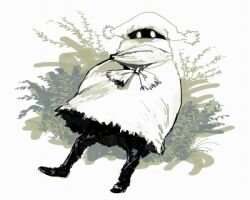  1other beanie commentary_request eyes_in_shadow full_body grass green_theme hat lying nagabe on_back original pom_pom_(clothes) pom_pom_beanie scarf solo white_background 