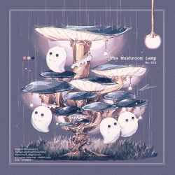  2022 artist_name blue_background clouds color_guide commentary_request copyright_notice english_text ghost highres holding_hands instagram_username lamp mushroom no_humans object_focus original picture_frame pulling rain signature simple_background spin_mayumura twitter_username weibo_username 