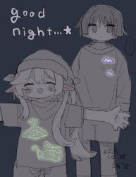  ... 1boy 1girl aranara_(genshin_impact) arms_at_sides asymmetrical_sidelocks black_background blunt_ends blush breast_pocket closed_eyes closed_mouth dated drawstring empty_eyes english_text eyelashes facing_viewer genshin_impact glowing hair_between_eyes hair_ornament hat height_difference highres jitome layered_shirt leaf leaf_hair_ornament long_hair long_sleeves looking_at_viewer muted_color nahida_(genshin_impact) nightcap open_hands open_mouth outstretched_arms pocket pointy_ears scaramouche_(genshin_impact) shirt short_sleeves shorts side_ponytail sidelocks sketch spoken_ellipsis standing umigasa wispy_bangs 