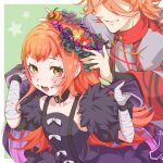  bare_shoulders black_choker black_dress brother_and_sister choker dress eyeshadow fire_emblem fire_emblem_engage happy_birthday highres makeup mojakkoro orange_hair pandreo_(fire_emblem) panette_(fire_emblem) short_bangs siblings yellow_eyes 