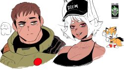  1girl :p among_us animal_ear_fluff animal_ears black_tank_top boku_no_hero_academia breasts crewmate_(among_us) dark-skinned_female dark_skin doom_(2016) doom_(series) doom_eternal doomguy floppy_ears highres large_breasts long_eyelashes lordkillerghost mirko muscular muscular_female muscular_male rabbit_ears rabbit_girl red_eyes scar scar_across_eye scar_on_face sonic_(series) tails_(sonic) tank_top toned toned_female tongue tongue_out white_hair 