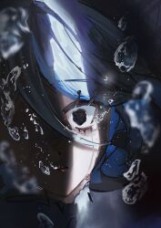  1girl absurdres air_bubble blue_hair bubble commentary_request crying eyelash_ornament furina_(genshin_impact) genshin_impact highres kurose_sui multicolored_hair open_mouth solo streaked_hair streaming_tears submerged tears upper_body 