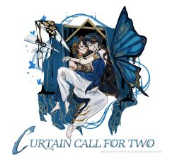  2girls ;) absurdres alternate_costume armlet barefoot black_dress black_hair blue_butterfly blue_veil brown_hair bug butterfly carrying dress english_text evening_gown full_body glasses green_eyes highres hobble_dress invisible_chair isolde_(reverse:1999) jewelry kakania_(reverse:1999) long_dress long_hair looking_at_another low_ponytail multiple_girls noriiikonbu official_alternate_costume one_eye_closed ponytail princess_carry profile reverse:1999 sitting sleeveless sleeveless_dress smile two-tone_dress veil very_long_hair violet_eyes wavy_hair white_dress yuri 