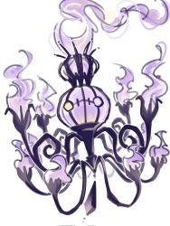 chandelier chandelure crown fire ghost highres httpsraine mega_chandelure mega_pokemon mini_crown mismatched_eyes no_humans pokemon pokemon_(creature) pokemon_focus purple_fire yellow_eyes 