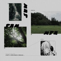  1girl dated english_text from_side grass headset highres natu original outdoors pepeppepe101 photo_inset portrait profile solo tree water waterfall 