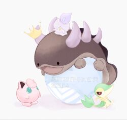  ball blue_eyes blue_fire candle clodsire closed_mouth crown fire fireblast green_eyes highres jigglypuff litwick no_humans on_ball open_mouth pokemon pokemon_(creature) pokemon_focus purple_fire red_eyes smile spines tail yellow_eyes 