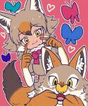  1girl african_golden_wolf_(kemono_friends) animal animal_ears blonde_hair bow bowtie bug butterfly cardigan elbow_gloves extra_ears gloves grey_hair heart kamillekawaiine kemono_friends long_hair looking_at_viewer shirt simple_background tail wolf wolf_ears wolf_girl wolf_tail yellow_eyes 