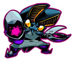  1other aiming aiming_at_viewer alien baltan_seijin chibi looking_at_viewer no_mouth no_pupils outline pincers purple_outline sido_(slipknot) simple_background solo spread_legs tokusatsu ultra_series ultraman_(1st_series) white_background yellow_eyes 