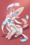  absurdres animal_focus blue_eyes blue_sclera colored_sclera full_body highres no_humans nullma pokemon pokemon_(creature) red_background signature simple_background solo sylveon 