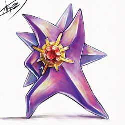  alien colored_skin gem highres kaosu_(kaosu0905) long_legs mega_pokemon mega_starmie no_eyes no_humans pokemon pokemon_(creature) pokemon_focus purple_skin red_gemstone starfish starmie 