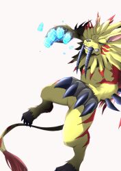  artist_name blue_eyes claws digimon digimon_(creature) fangs highres lion mitosupa_(qsiqydfz7nesh9w) no_humans saberleomon simple_background solo tail white_background yellow_fur 
