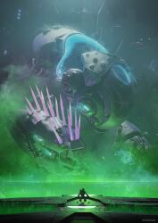  1boy 2204design absurdres alien energy energy_cannon glowing_liquid halo_(series) highres mecha mecha_focus needler pool robot solo unggoy 