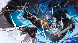  1girl absurdly_detailed_composition blue_eyes blue_hair braid commentary cover cover_page doujin_cover fabric highres lipstick long_hair looking_at_viewer makeup mixed-language_commentary original red_lips rolua tagme 