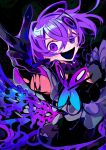  1girl abnormality_dancin&#039;_girl_(vocaloid) ahoge black_background black_dress black_gloves crossed_bangs crying crying_with_eyes_open dress flower_(vocaloid) gloves hair_ornament highres himanemuitoma messy_hair open_mouth purple_hair purple_theme short_hair tears violet_eyes vocaloid 
