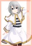  1girl alternate_costume artist_name capelet character_name cosplay dress feet_out_of_frame grey_eyes grey_hair highres i-201_(kancolle) inaba_shiki kantai_collection long_hair looking_at_viewer low_twintails smile solo twintails white_capelet white_dress 