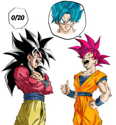  bare_shoulders blue_eyes blue_sash closed_mouth dragon_ball dragon_ball_gt dragon_ball_super long_hair male_focus monkey_boy muscular muscular_male no_nipples orange_pants pants pectorals red_fur saiyan sash shirt simple_background smile son_goku spiky_hair super_saiyan super_saiyan_4 super_saiyan_blue super_saiyan_god white_background xelyus 