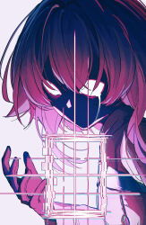  1girl abstract black_gloves blue_archive crying eironeus gloves highres hoshino_(blue_archive) hoshino_terror_(blue_archive) long_sleeves medium_hair no_pupils pink_background pink_hair simple_background solo 