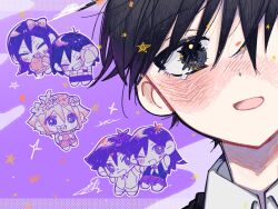  2girls 4boys antenna_hair aubrey_(headspace)_(omori) aubrey_(omori) ball barefoot basil_(headspace)_(omori) basil_(omori) black_eyes black_hair blush bow bright_pupils brothers checkered_clothes chibi closed_eyes collared_shirt colored_skin double-parted_bangs flower flower_wreath grin hair_between_eyes hair_bow head_wreath hero_(headspace)_(omori) hero_(omori) holding holding_ball holding_flower holding_stuffed_toy kel_(headspace)_(omori) kel_(omori) long_hair looking_at_viewer mari_(headspace)_(omori) mari_(omori) mr._plantegg_(omori) multiple_boys multiple_girls nata_kadu neckerchief omori one_eye_closed open_mouth overall_shorts overalls pajamas pants pink_bow pleated_skirt purple_hair purple_shorts purple_skirt purple_sweater_vest shirt short_hair shorts siblings sidelocks skirt smile striped_clothes striped_pajamas striped_pants stuffed_eggplant stuffed_toy sunny_(omori) sweater_vest tank_top tearing_up teeth vertical-striped_clothes vertical-striped_pajamas vertical-striped_pants violet_eyes white_pupils white_shirt white_skin 