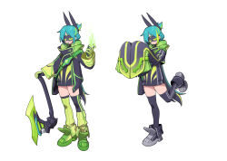  absurdres axe belt boots chinese_commentary commentary dress fire genderswap genderswap_(mtf) goz-zz green_fire green_hair highres holding_flame kamen_rider kamen_rider_zeztz kamen_rider_zeztz_(series) rider-tan rider_belt short_hair shoulder_belt sleep_mask 