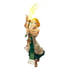  1girl absurdres armlet arms_up artist_request bare_shoulders blonde_hair blue_gemstone bracelet braid brown_sandals closed_mouth collarbone crown_braid dress earrings elf full_body gem glowing green_eyes highres holding holding_torch hyrule_warriors:_age_of_imprisonment jewelry looking_up magatama magatama_necklace necklace official_art pointy_ears princess_zelda sandals short_hair sidelocks simple_background solo standing strapless strapless_dress tabard the_legend_of_zelda the_legend_of_zelda:_tears_of_the_kingdom torch transparent_background white_dress 