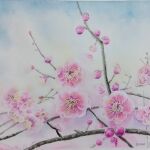  branch cherry_blossoms flower highres miyuchan777 original painting_(medium) pink_flower plant realistic still_life traditional_media watercolor_(medium) 
