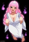  1girl absurdres breasts collarbone elpipe_3000 feet flying ghost highres long_hair looking_at_viewer one_piece open_mouth perona pink_hair solo teeth toes tongue 