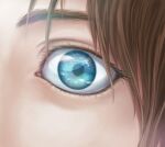  1boy brown_hair close-up eren_yeager eye_focus eye_reflection eyelashes green_eyes kicchou_(maguro) looking_ahead ocean reflection sanpaku shingeki_no_kyojin solo sunlight thick_eyebrows variant_set wide-eyed 