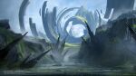  2022 arknights arknights:_endfield blue_sky cliff clouds cloudy_sky company_name concept_art copyright_name grass highres no_humans official_art originium_(arknights) outdoors scenery sky 