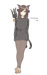  1girl animal_ears black_sweater brown_footwear brown_hair brown_pants cat_ears cat_girl cat_tail closed_mouth double_bun final_fantasy final_fantasy_xiv full_body hair_bun highres kinona looking_at_viewer miqo&#039;te pants shoes simple_background sketch solo standing sweater tail white_background yellow_eyes 