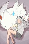  1girl arknights black_shorts closed_eyes donki_(yeah) grey_hair head_wings highres irene_(arknights) long_hair long_sleeves scar scar_across_eye shirt shorts sleeping solo white_shirt wings 