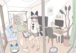  ... 1girl :/ absurdres animal_ears arms_at_sides black_hair blush cleaning closed_mouth computer contemporary couch curtains door double-parted_bangs extra_ears fisheye flat_screen_tv fox_ears fox_girl fox_tail full_body futon grey_hair highres holding holding_cloth indoors kemono_friends keyboard_(computer) kitchen kumasyan1998 living_room long_hair looking_outside lucky_beast_(kemono_friends) monitor mouse_(computer) mousepad_(object) multicolored_hair pillow plant potted_plant robotic_vacuum_cleaner shirt short_sleeves shorts silver_fox_(kemono_friends) socks solo spoken_ellipsis standing t-shirt table tail television vacuum_cleaner very_long_hair window yes-no_pillow 