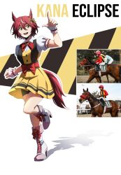  animal_ears bike_shorts hair_between_eyes hair_ornament harashu_(harashu96) highres horse horse_ears horse_girl horse_tail original red_hair ribbon short_hair tail thick_eyebrows umamusume 