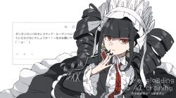  black_hair black_jacket black_skirt bonnet card celestia_ludenberg center_frills chinstrap closed_mouth collared_shirt danganronpa_(series) drill_hair earrings frilled_bonnet frilled_shirt frilled_skirt frills gothic_lolita hand_to_own_mouth hand_up holding holding_card jacket jewelry layered_skirt lolita_fashion long_hair long_sleeves looking_to_the_side necktie odaibako playing_card red_eyes red_necktie request_inset ribbon shiro_srmsk shirt simple_background skirt stud_earrings translation_request twin_drills twintails upper_body watermark white_background white_bonnet white_ribbon white_shirt 