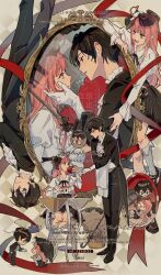  absurdres chibi chibi_only couple deformed flat_color highres long_hair pink_eyes pink_hair portrait short_hair waiter xiabai 