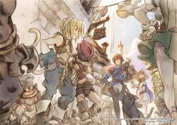  2girls 6+boys aldo_(another_eden) another_eden bare_shoulders black_cat blank_(ff9) blonde_hair blue_cape blue_pants blue_shirt blue_vest blue_wrist_cuffs boots brother_and_sister brown_gloves brown_hair cape cat cat_tail cinna_(ff9) clothesline cropped_vest crossed_arms crossover dress feinne_(another_eden) final_fantasy final_fantasy_ix flower fur_wrist_cuffs gloves grey_boots grey_gloves grey_hair hair_flower hair_ornament hair_ribbon hands_on_own_hips headband_over_eyes holding_another's_arm itahana_toshiyuki laundry low_ponytail marcus_(ff9) multiple_boys multiple_girls official_art pants parted_lips pointy_ears ponytail red_hair ribbon ruby_(ff9) shirt siblings smile square_enix tail thigh-highs vest white_dress white_gloves white_pants white_shirt white_thighhighs wright_flyer wrist_cuffs zidane_tribal 