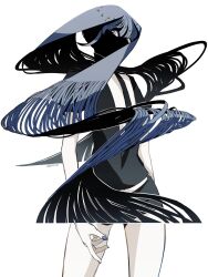  1other androgynous black_necktie blue_hair colored_eyelashes colored_skin crystal_hair gem_uniform_(houseki_no_kuni) glowing glowing_hair highres houseki_no_kuni lapis_lazuli_(gemstone) lapis_lazuli_(houseki_no_kuni) mt5_014 necktie other_focus shards short_jumpsuit white_skin 