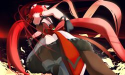  1girl absurdres animal_ears black_gloves facing_away foreshortening from_behind gloves highres horse_ears horse_girl making-of_available motion_lines neeevirus racing red_hair running solo speed_lines umamusume win_variation_(dramatic_tutu)_(umamusume) win_variation_(umamusume) 